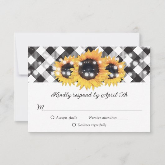 白黒バッファローひまわり結婚の花 出欠カード (正面)