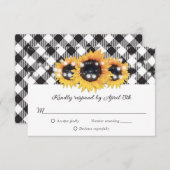 白黒バッファローひまわり結婚の花 出欠カード (正面/裏面)