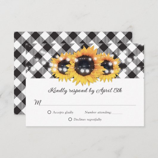 白黒バッファローひまわり結婚の花 出欠カード (正面/裏面)