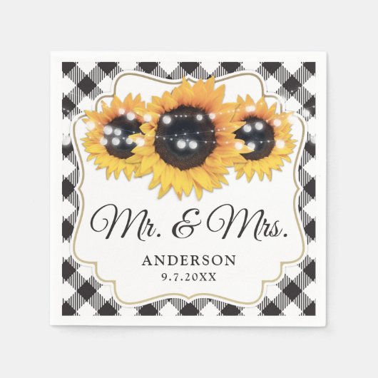 白黒バッファローひまわり結婚花 スタンダードカクテルナプキン (正面)