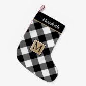 白黒バッファローチェックのプレイドモノグラム スモールクリスマスストッキング (正面 (吊り時))