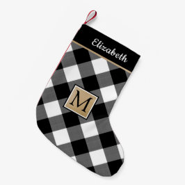 白黒バッファローチェックのプレイドモノグラム スモールクリスマスストッキング