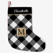 白黒バッファローチェックのプレイドモノグラム スモールクリスマスストッキング (正面)