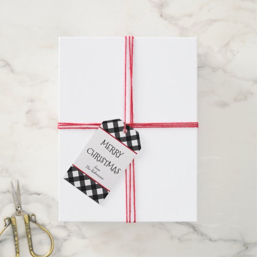 白黒バッファローチェッククリスマスプレゼントラベル ギフトタグ (より糸付き)