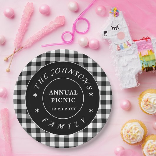 白黒バッファローチェックピクニック紙プレート ペーパープレート (パーティー)