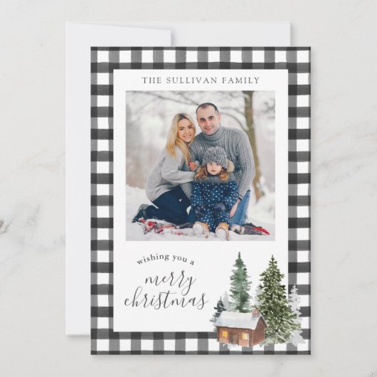 白黒バッファローチェックプレイドクリスマスフォト シーズンカード (正面)