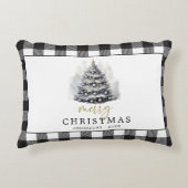 白黒バッファローチェックプレイドメリークリスマス アクセントクッション (正面)