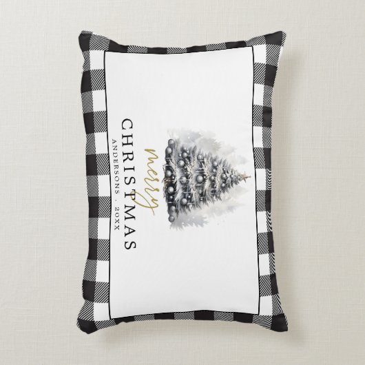 白黒バッファローチェックプレイドメリークリスマス アクセントクッション (正面(垂直))