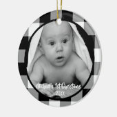白黒バッファローチェックベビー第1回クリスマス セラミックオーナメント (左)