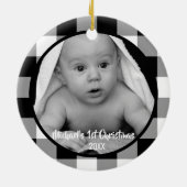 白黒バッファローチェックベビー第1回クリスマス セラミックオーナメント (裏面)