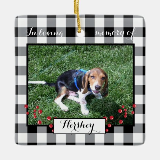 白黒バッファローチェックペットメモリアルオーナメント セラミックオーナメント (正面)