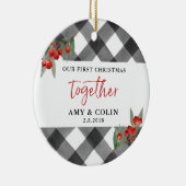 白黒バッファローチェック初めてのクリスマス セラミックオーナメント (右)