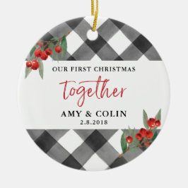 白黒バッファローチェック初めてのクリスマス セラミックオーナメント