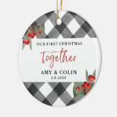 白黒バッファローチェック初めてのクリスマス セラミックオーナメント (左)