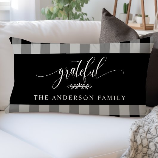 白黒バッファローチェック感謝パーソナライズされた ランバークッション