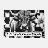 白黒バッファローチェック牛の花 ドアマット (正面)