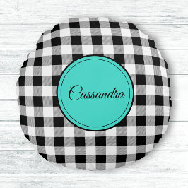 白黒バッファローチェック瞑想 ラウンドクッション