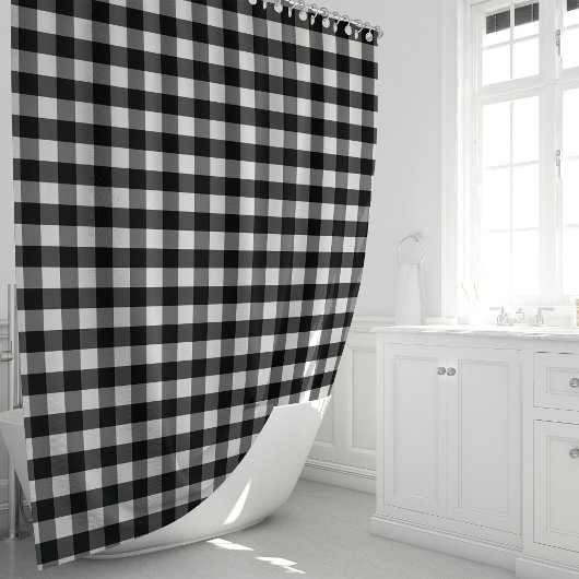 白黒バッファローチェック シャワーカーテン