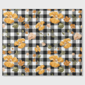 白黒バッファローチェック&黄色の花 ラッピングペーパー (フラット)