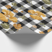 白黒バッファローチェック&黄色の花 ラッピングペーパー (角)