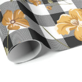 白黒バッファローチェック&黄色の花 ラッピングペーパー (ロールコーナー)