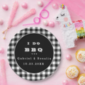 白黒バッファローチェックI do BBQ婚約 ペーパープレート (パーティー)