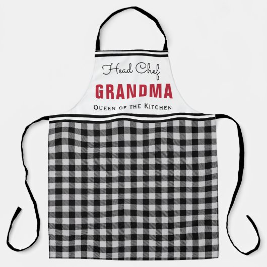白黒バッファロープレイドおばあちゃんパーソナライズされた エプロン (正面)