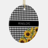 白黒バッファロープレイドイエローサンフラワー セラミックオーナメント (右)