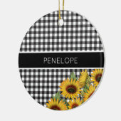 白黒バッファロープレイドイエローサンフラワー セラミックオーナメント (左)
