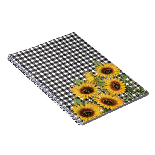 白黒バッファロープレイドイエローサンフラワー ノートブック (右側)