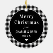 白黒バッファロープレイドカスタムホリデー写真 セラミックオーナメント (裏面)
