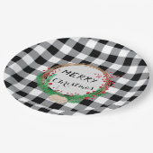 白黒バッファロープレイドクリスマス紙プレート ペーパープレート (アングル)