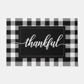 白黒バッファロープレイドサンクフル引用文 ドアマット (正面)