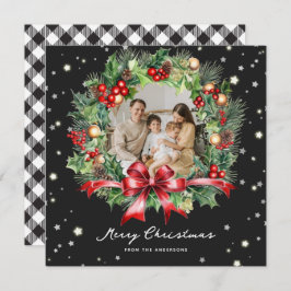 白黒バッファロープレイドスターズ写真クリスマス シーズンカード