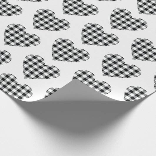 白黒バッファロープレイドチェックハート国 ラッピングペーパー (角)