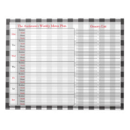 白黒バッファロープレイドパーソナライズされたメニュープラン ノートパッド