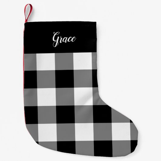 白黒バッファロープレイドパーソナライズされた スモールクリスマスストッキング (正面)