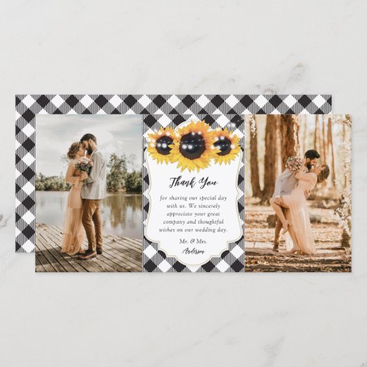 白黒バッファロープレイドヒマ結婚ワリの写真 サンキューカード (正面/裏面)