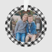 白黒バッファロープレイドファミリーホリデー写真 オーナメント (正面)
