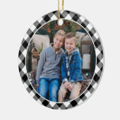 白黒バッファロープレイドファミリーホリデー写真 セラミックオーナメント (左)