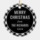 白黒バッファロープレイドファミリーホリデー写真 セラミックオーナメント (裏面)