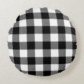 白黒バッファロープレイドファームハウスデコール ラウンドクッション (正面)