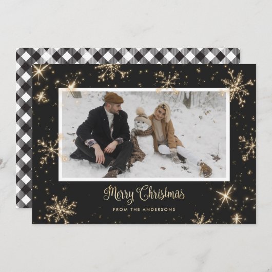 白黒バッファロープレイドフォトクリスマスカード シーズンカード (正面/裏面)