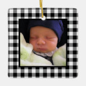 白黒バッファロープレイドベビー第1クリスマス セラミックオーナメント (正面)