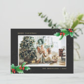 白黒バッファロープレイドホリーフォトクリスマス シーズンカード (スタンド正面)