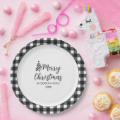 白黒バッファロープレイドミニマリストクリスマス ペーパープレート (パーティー)