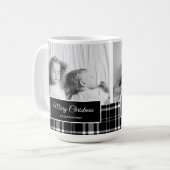 白黒バッファロープレイドメリークリスマスホリデー コーヒーマグカップ (正面左)