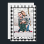 白黒バッファロープレイドメリークリスマス シーズンカード<br><div class="desc">モダントレンディーブ素朴ラック&ホワイトバッファロープレイドファミリーフォトメリークリスマスホリデーカード</div>