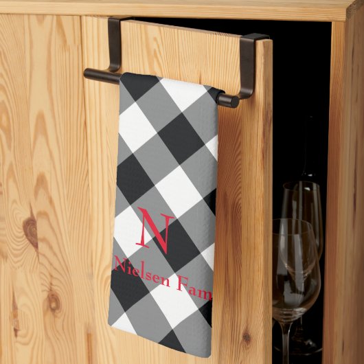 白黒バッファロープレイドモノグラムキッチンタオル キッチンタオル (三つ折り)