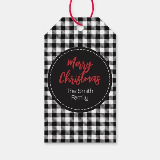 白黒バッファロープレイド伝統的カントリー ギフトタグ (正面)